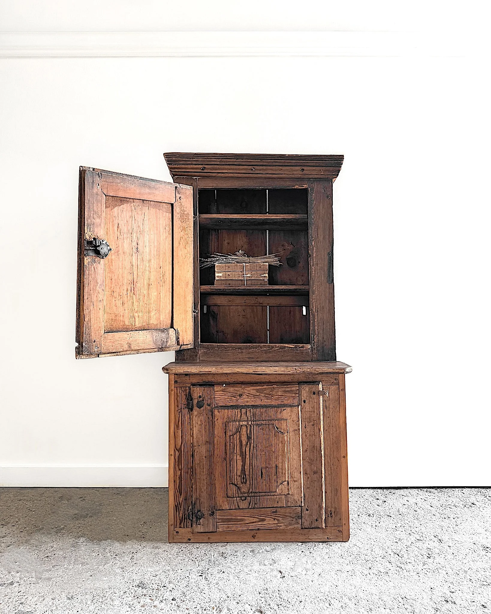 Chippy Paint Farmhouse Stepback Cupboard — East End Salvage